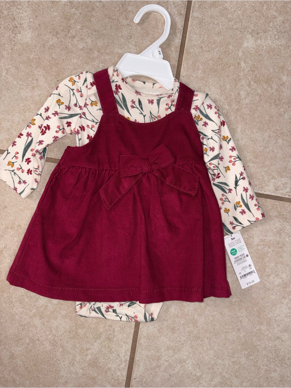 Carter's Burgundy Corduroy Dress with Floral Bodysuit